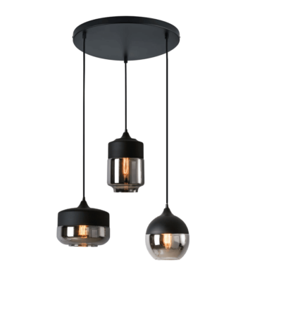 Unieke Moorea ronde hanglamp smoke glas set 3 lampen - KLIMliving